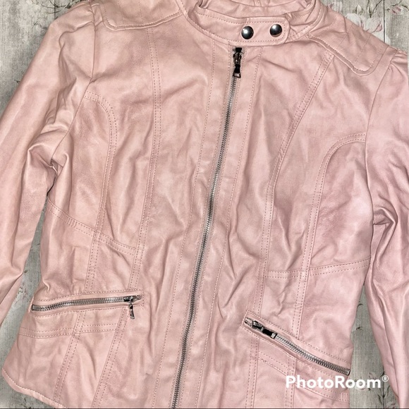 BLACK RIVET Faux Leather Moto Jacket, Pink, Wmn's LG - Picture 5 of 8
